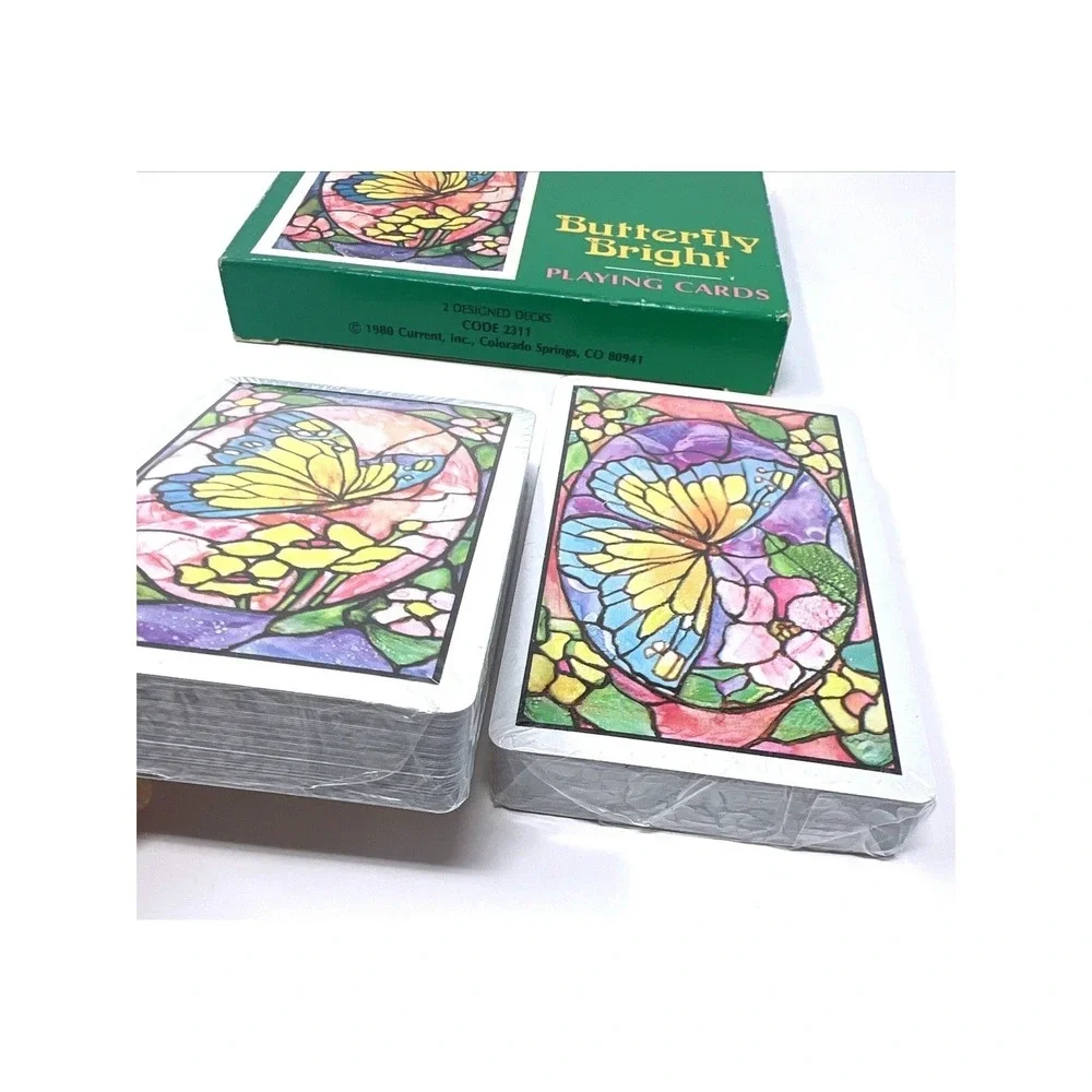 Current Inc. Playing Cards Butterfly Bright Stained Glass Style Vintage 1980